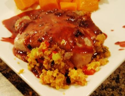 Spanish Pork Chops with Chorizo Corn Stuffing and